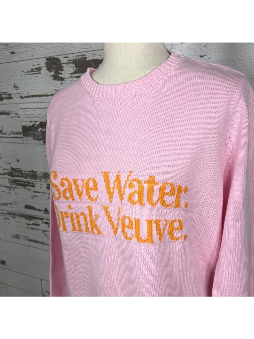 PINK PINEAPPLE Save Water Drink Veuve Sweater Long Sleeve Pink Sz L NWOT - Picture 2 of 5